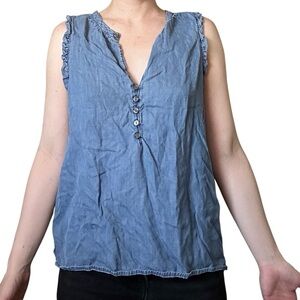 Time and Tru button front ruffle sleeve tank in light blue, size S